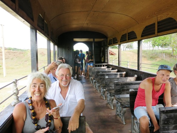 Jeni and Kevin trainspotting in Trinidad